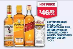 Captain Morgan - Spiced Gold, Bundaberg Up Rum, Johnnie Walker Red Label Scotch Whisky Or Gordon's London Dry Gin offers at $46.99 in Bottlemart