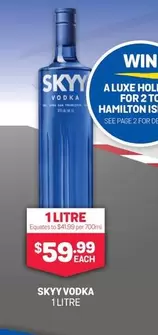 Skyy -  Vodka 1 Litre offers at $59.99 in Bottlemart