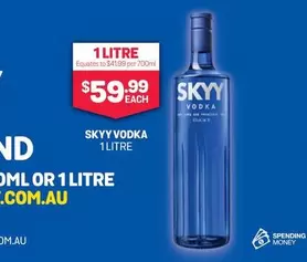 Skyy -  Vodka 1 Litre offers at $59.99 in Bottlemart