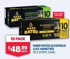 Hard Rated - Alcoholic 4.5% Varieties 10 X 375ml Cans offers at $48.99 in Bottlemart