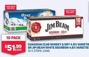 Canadian Club - Whisky & Dry 4.8% Varieties Or Jim Beam White Bourbon 4.8% Varieties offers at $51.99 in Bottlemart