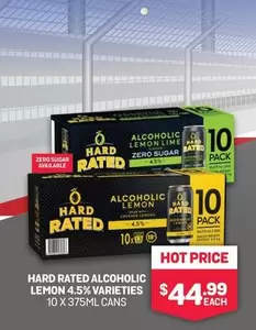 Hard Rated -  Alcoholic Lemon 4.5% Varieties 10 X 375ml Cans offers at $44.99 in Bottlemart