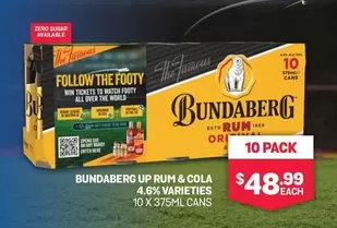 Bundaberg -  Up Rum & Cola 4.6% Varieties 10 X 375ml Cans offers at $48.99 in Bottlemart