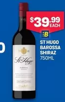 St Hugo -  Barossa Shiraz 750ml offers at $39.99 in Bottlemart