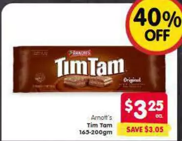 Arnott's - Tim Tam 165-200gm offers at $3.25 in SPAR