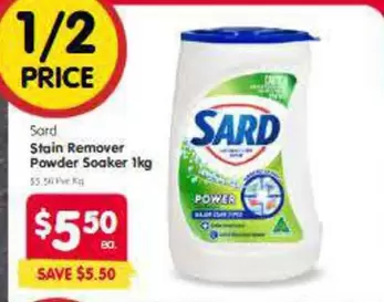 Sard - Stain Remover Powder Soaker 1kg offers at $5.5 in SPAR