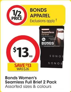 Bonds - Women's Seamless Full Brief 2 Pack offers at $13 in Coles