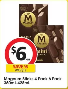 Magnum - Sticks 4 Pack-6 Pack 360mL-428mL offers at $6 in Coles