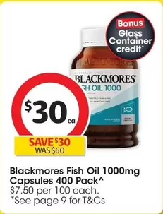 Blackmores - Fish Oil 1000mg Capsules 400 Pack offers at $30 in Coles
