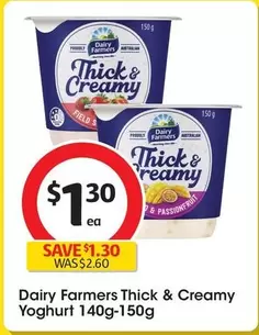 Dairy Farmers - Thick & Creamy Yoghurt 140g-150g offers at $1.3 in Coles