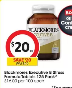 Blackmores - Executive B Stress Formula Tablets 125 Pack offers at $20 in Coles