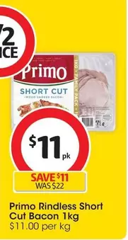 Primo - Rindless Short Cut Bacon 1kg offers at $11 in Coles