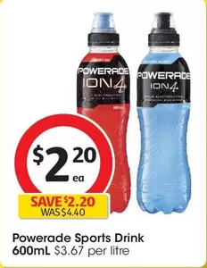 Powerade - Sports Drink 600ml offers at $2.2 in Coles