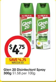 Glen 20 - Disinfectant Spray 300g offers at $4.75 in Coles