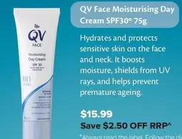 Qv - Face Moisturising Day Cream Spf30 75g offers at $15.99 in Ramsay Pharmacy