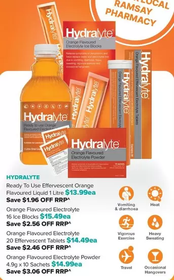 Hydralyte - Ready To Use Effervescent Orange Flavoured Liquid 1 Litre  offers at $13.99 in Ramsay Pharmacy