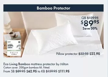 Eco Living Bamboo Mattress Protector By Hilton offers at $89.95 in Pillow Talk