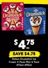 Peters - Drumstick Ice Cream 4 Pack - Mini 6 Pack 475ml-490ml offers at $4.75 in Drakes