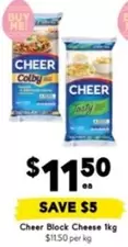 Cheer - Block Cheese 1kg offers at $11.5 in Drakes