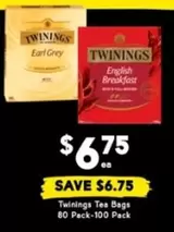Twinings - Tea Bags 80 Pack-100 Pack offers at $6.75 in Drakes