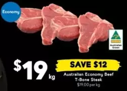 Australian Economy Beef T-Bone Steak offers at $19 in Drakes