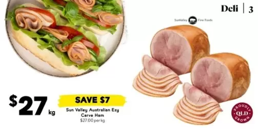 Sun Valley - Australian Ezy Carve Ham offers at $27 in Drakes