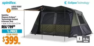 Spinifex -  Meason EclipseTMTM TreaTM Spray Instant 2 Person Tent offers at $399 in Anaconda