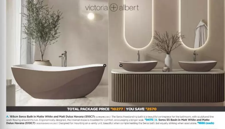 165cm Seros Bath In Matte White And Matt Dulux Havana offers at $9475 in E&S