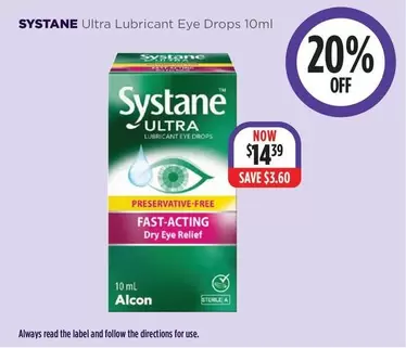 Systane -  Ultra Lubricant Eye Drops 10ml offers at $14.39 in Wizard Pharmacy