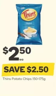 Thins - Potato Chips 150-175g offers at $2.5 in Woolworths
