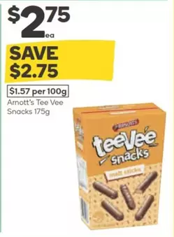 Arnott's - Tee Vee Snacks 175g offers at $2.75 in Woolworths