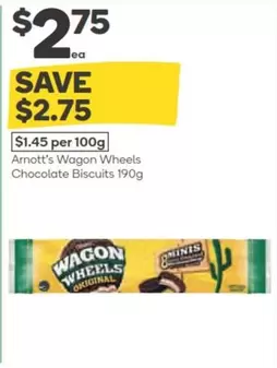 Arnott's -  Wagon Wheels Chocolate Biscuits 190g offers at $2.75 in Woolworths