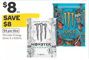 Monster - Energy Drink 4 X 500ml offers at $8 in Woolworths
