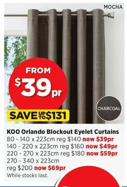 Koo Orlando Blockout Eyelet Curtains offers at $39 in Spotlight