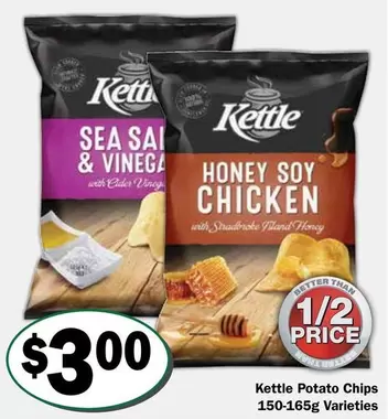 Kettle - Potato Chips 150-165g Varieties offers at $3 in Friendly Grocer