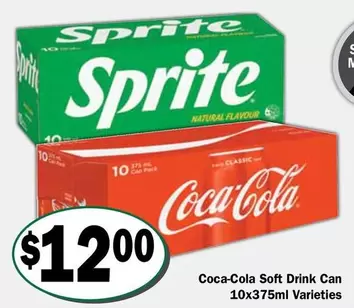 Coca Cola - Soft Drink Can 10x375ml Varieties offers at $12 in Friendly Grocer