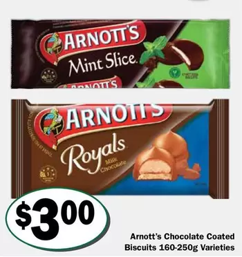 Arnott's -  Chocolate Coated Biscuits 160‐250g Varieties offers at $3 in Friendly Grocer