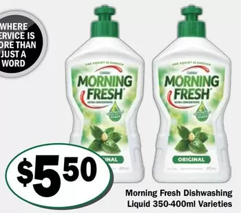 Morning fresh - Dishwashing Liquid 350-400ml Varieties offers at $5.5 in Friendly Grocer