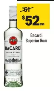 Bacardi -  Superior Rum offers at $52 in Liquorland