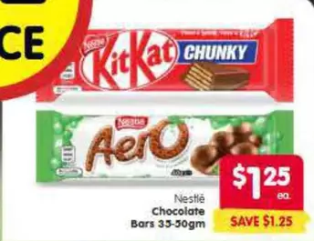 Nestlè - Chocolate Bars 35-50gm offers at $1.25 in SPAR