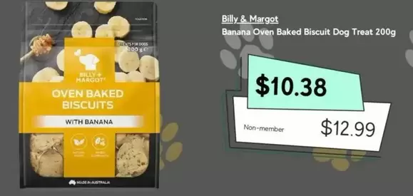 Billy & Margot - Banana Oven Baked Biscuit Dog Treat 200g  offers at $10.38 in Petbarn