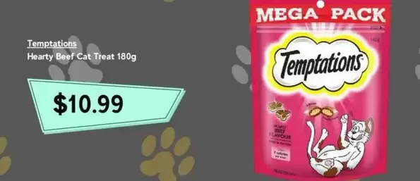 Temptations - Hearty Beef Cat Treat 180g offers at $10.99 in Petbarn