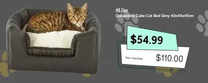 All Day - Collapsible Cube Cat Bed Grey 40x40x40cm offers at $54.99 in Petbarn