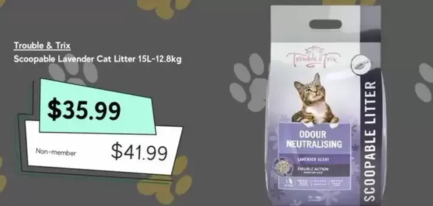 Trouble & Trix - Scoopable Lavender Cat Litter 15L-12.8kg offers at $35.99 in Petbarn