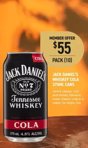Jack Daniels - Whiskey Cola 375ml Cans offers at $55 in Dan Murphy's
