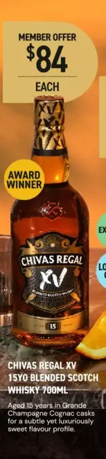 Regal - Chivas  Xx 15yo Blended Scotch Whisky 700ml offers at $84 in Dan Murphy's