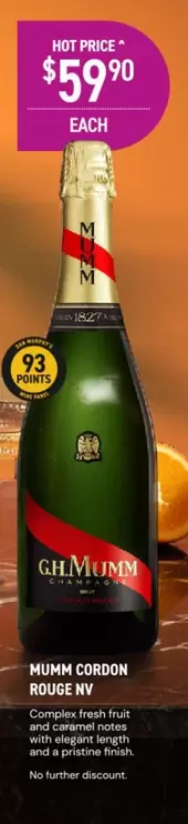 Mumm -  Cordon Rouge Nv offers at $59.9 in Dan Murphy's