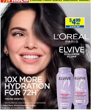 L'Oreal - Paris Elvive Hyaluron Plumpy Shampoo Or Coatinella Or Conditioner 3 x 125ml offers at $4.99 in My Chemist