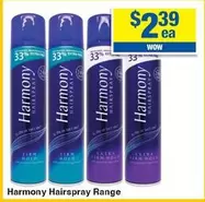 Harmony - Hairspray Range offers at $2.39 in My Chemist