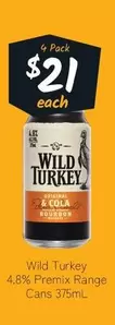 Wild Turkey -  4.8% Premix Range Cans 375ml offers at $21 in Cellarbrations